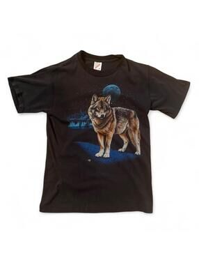 90s Vintage Wolf Graphic Tee – Black